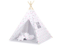 Namiot Tipi dla dzieci + zawieszki pióra - Gwiazdy szaro-różowe/szary - 2