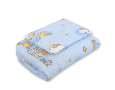 Komplet pościeli dla niemowląt z wypełnieniem 2-cz 75x100cm NEWBORN - misie w chmurkach niebieskie
