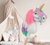 Hobby Horse Jednorożec na kiju mały biały z kolorową grzywą i złotym rogiem - 6