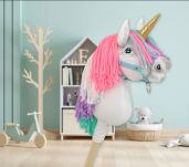 Hobby Horse Jednorożec na kiju mały biały z kolorową grzywą i złotym rogiem - 7