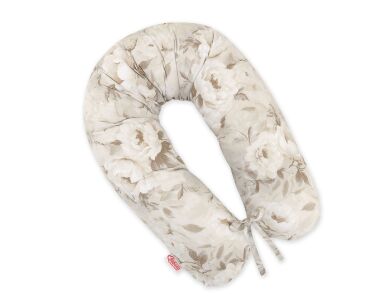 Poduszka ciążowa Longer dla kobiet w ciąży do spania - Peonies beige