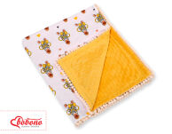Dwustronny kocyk minky z pomponami - żółte zebry - 2