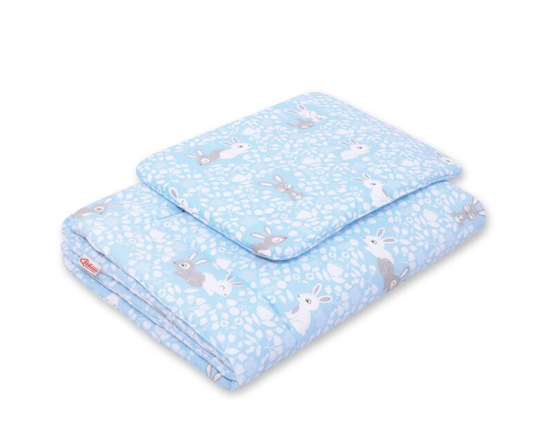Pościel dla niemowląt z wypełnieniem 2-cz 75x100cm Newborn BOBONO - króliczki niebieskie